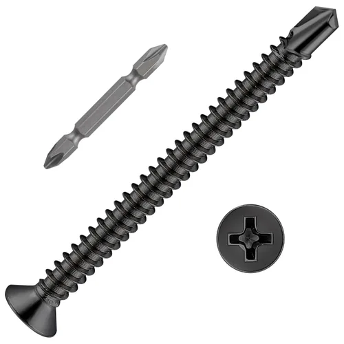Miniatura 17 de Wensilon (300 piezas) #8×1” para chapa metálica Tornillos autorroscantes 410 de acero inoxidable negro de cabeza plana de alta resistencia Tornillos