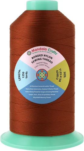 Miniatura 256 de Mandala Crafts - Hilo de nailon para coser cuero, tapicería, mezclilla y para trenzar el pelo; resistente, 1500 yardas, tamaño 69 T70 Marrón