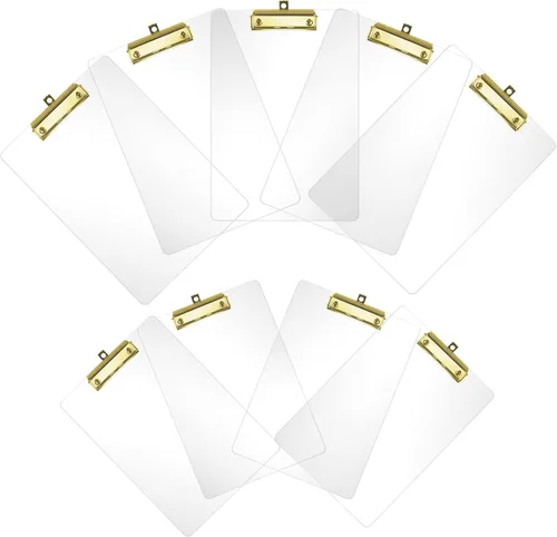 Miniatura 13 de Moocci Portapapeles transparentes de acrílico grueso, bonito portapapeles transparente con clip dorado fuerte agujero oculto para colgar papel A4