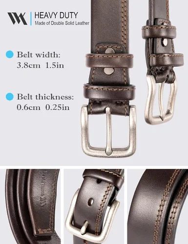 Miniatura 2 de WOLFANT Cinturón casual de cuero de grano completo para jeans, cinturón de trabajo 100% italiano de cuero sólido
