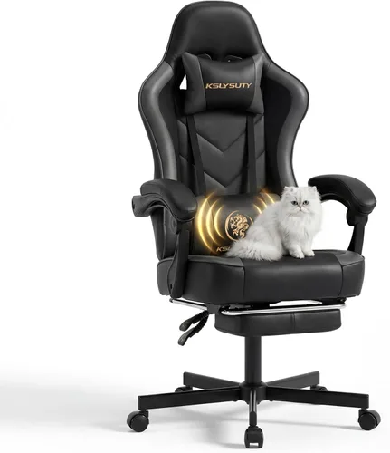 Miniatura 22 de Silla de escritorio para juegos para computadora, silla de oficina ergonómica de respaldo alto con reposapiés y soporte lumbar, sillas giratorias