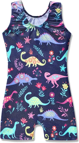 Miniatura 2 de HOZIY - Malla de gimnasia para niñas grandes y pequeñas, diseño con brillos y estampado de unicornio, aurora, arcoíris, sirena, dinosaurio
