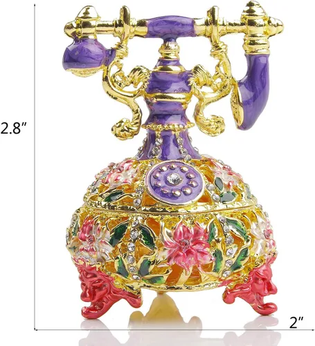 Miniatura 15 de SEVENBEES Figuras de teléfono turquesa, caja esmaltada con bisagras con cristales rosados, joyeros decorativos, coleccionables, regalos para niñas