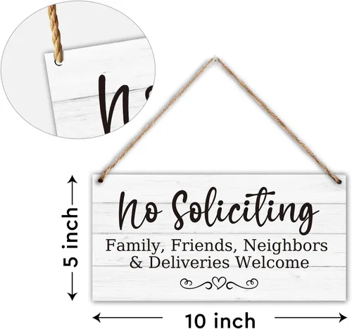 Miniatura 2 de Letrero decorativo colgante de madera, No Soliciting, Welcome Friend Family Neighbor, placa de madera rústica para puerta delantera, decoración