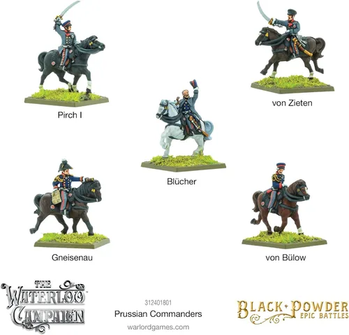 Miniatura 2 de Batallas épicas de polvo negro: conjunto de comandantes prusianos napoleónicos, escala épica 0.512-0.591 in Wargaming Miniaturas WLG 312401801