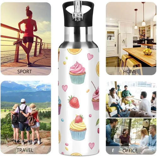 Miniatura 5 de Insulated Water Bottle 32 Oz, BPA-Free Sport Water Bottle Insulated for Gym Outdoor Travel School, Colorful Cupcakes