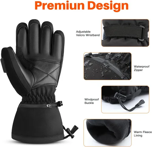 Miniatura 5 de Guantes eléctricos con calefacción, guantes de esquí impermeables y resistentes al viento con batería recargable y pantalla táctil, tres ajustes