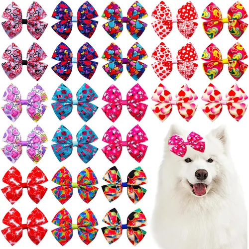 Miniatura 16 de 24 piezas/12 pares 10 cm Lazos para el pelo de perro grande con fruta de verano para perros de raza grande Bandas elásticas Lazo de pelo de perra