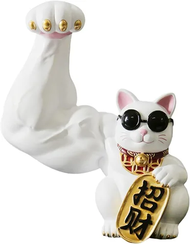 Miniatura 9 de Prettyia Estatua de gato de la suerte, brazo agitador de gato de la suerte, brazo musculoso de mano gigante, decoración de gato agitado, gato