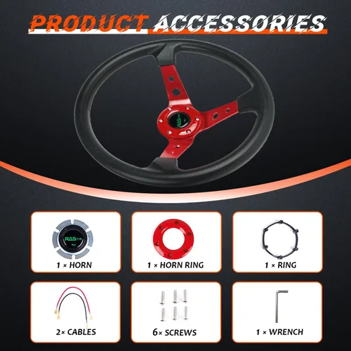 Miniatura 4 de RASTP - Volante universal de carreras, volante de deriva de plato profundo de 13.8 pulgadas/350 mm con 6 pernos de agarre de vinilo y aluminio
