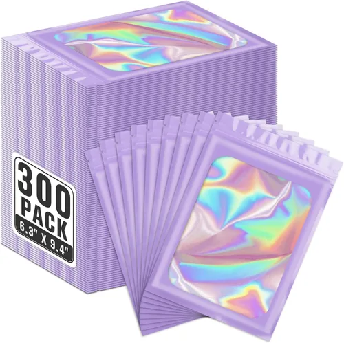 Miniatura 39 de ANZNKU Paquete de 300 bolsas multicolor para bolígrafos, bolsas holográficas de Mylar con ventana transparente, bolsas de embalaje a prueba