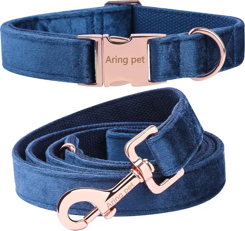 Miniatura 17 de ARING PET Juego de collar y correa de terciopelo para perro, collar y correa de perro morado suave, collares ajustables para perros Púrpura