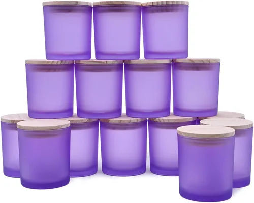 Miniatura 10 de SHOWIN Frascos de vela gruesos de 10 onzas para hacer velas 15 piezas, frascos vacíos con tapas de madera para hacer velas, contenedor de muestra
