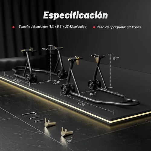 Miniatura 8 de SPECSTAR Soportes universales para motocicleta, capacidad de 882 libras, ruedas delanteras y traseras, combo de elevación con carrete de basculante