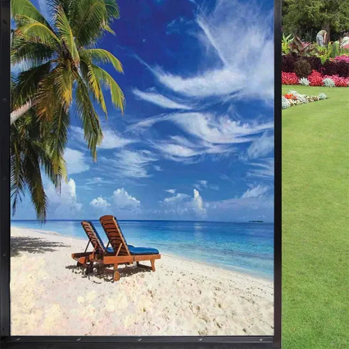 Miniatura 18 de Película esmerilada de playa para ventana, privacidad, costa del mar Báltico, vista al atardecer de otoño, rocas sobre turismo acuático, imagen