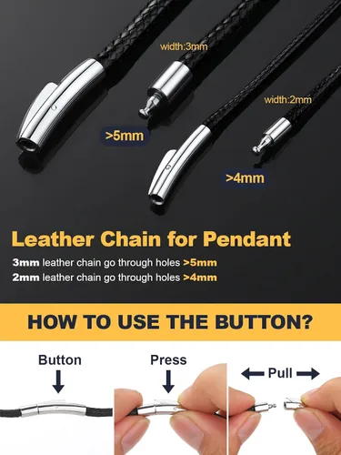 Miniatura 4 de U7 - Collar de cordón de cuero negro y marrón de 2mm 3mm con cierre de acero inoxidable personalizable, cadena de cuerda de cera tejida