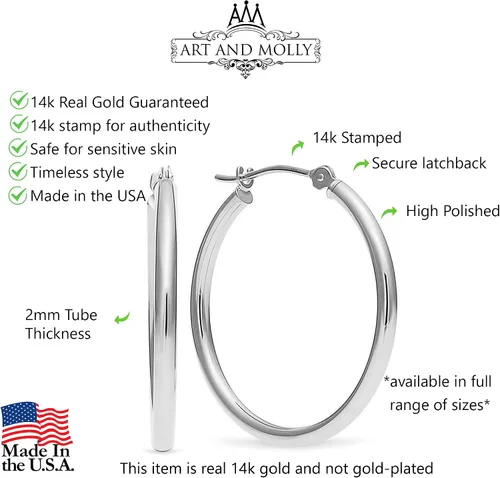 Miniatura 3 de Aretes de aro de oro de 14 quilates, 1 pulgada de diámetro, Metal