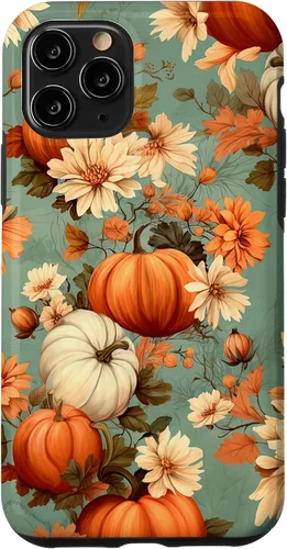 Funda con temática de otoño para iPhone 11 Pro, diseño vintage de calabaza y calabaza para mujer