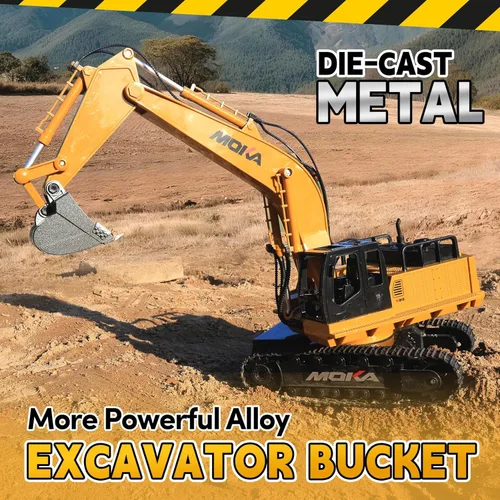Miniatura 5 de Excavadora de juguete con control remoto, pala de metal con luces, sonidos y rotación de 680°, baterías de 2400 mAh, 120 minutos (máximo) tiempo