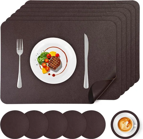 Miniatura 12 de Juego de 6 manteles individuales de vinilo, impermeables, de piel sintética, resistentes al calor, manteles individuales para mesa de comedor