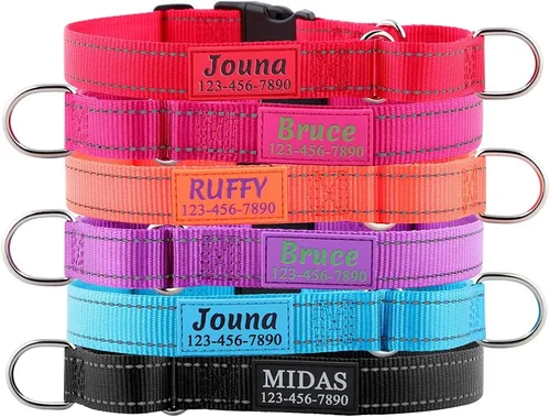 Miniatura 5 de Collar de martingala personalizado para perros con hebilla de liberación rápida - Collar reflectante de nailon con nombre y número de teléfono