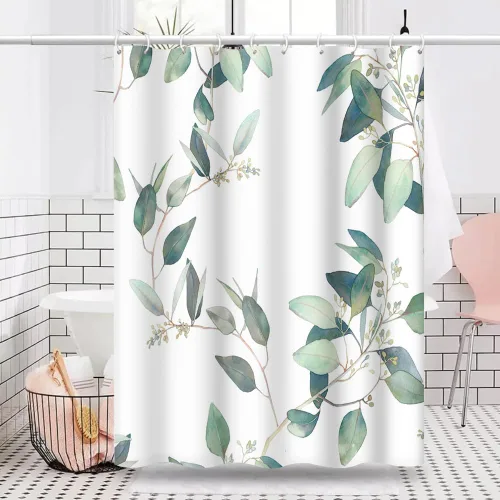 Miniatura 21 de Cortinas de ducha botánicas verdes de 36 x 72 pulgadas, hojas de eucalipto naturales de primavera para minimalismo moderno, decoración de baño, tela