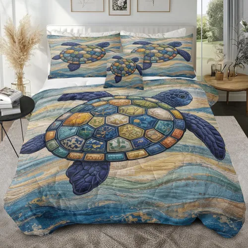 Miniatura 23 de Sleepwish - Juego de edredón con estampado de tortuga, juego de cubrecamas de tortuga hawaiana tamaño Queen en 3D, edredón de playa lindo para cama