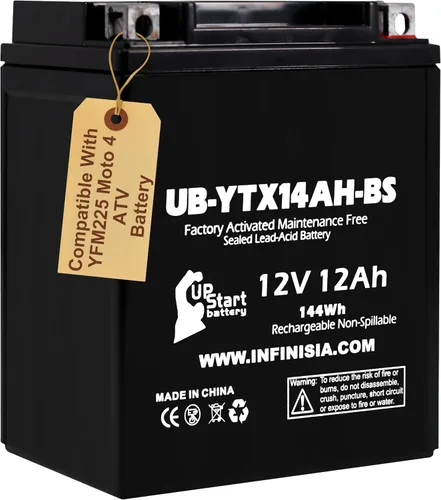 Batería de repuesto UB-YTX14AH-BS para Yamaha YFM225 Moto 4 225 CC ATV 1986 - Activada en fábrica, sin mantenimiento, batería de motocicleta - 12V,