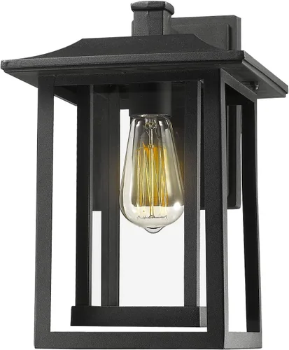Beionxii A197W-1PK - Lámpara exterior grande para montaje en pared para patio, porche de casa, aluminio fundido negro con vidrio transparente (13.5