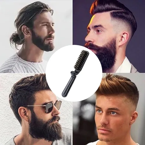 Miniatura 6 de 2 piezas de cepillo plegable de viaje con cerdas de jabalí, bolsillo plegable, rango antiestático, mini herramienta de peinado para barba y cabello