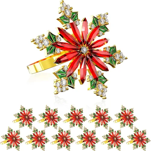 Miniatura 9 de ZeeDix Juego de 6 servilleteros de corona de Navidad, servilleteros de Navidad para servilletas de tela, servilleteros de Navidad para Acción