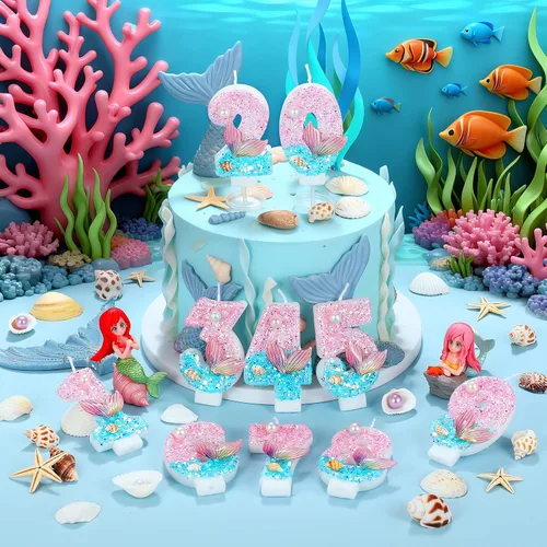 Miniatura 4 de AKURIEEY Vela de Sirena de 7º Cumpleaños Rosa Azul Números 7 Vela para Niñas Decoración de Pastel Decoraciones de Cupcakes Decoración de Fiesta