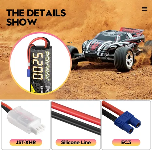 Miniatura 3 de Lipo Battery 5200mAh 80C 7.4V 2S RC - Carcasa rígida con enchufe EC3 para automóviles RC, camión RC, avión RC, helicóptero RC, dron, cuadricóptero