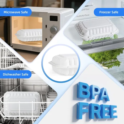 Miniatura 5 de YANGRUI Contenedores para Alimentos de 9 x 6 pulgadas, 28 onzas, paquete de 50 unidades – Envuelto en Plástico PP Relleno de Minerales Libre de BPA