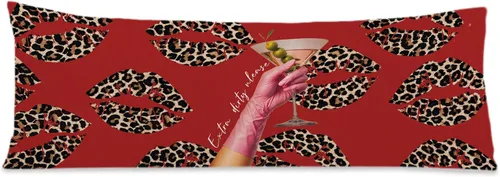 Miniatura 14 de Funda de almohada de cuerpo de 8 bolas con estampado de leopardo rojo a la moda, 20 x 54 pulgadas, decoración de habitación de guepardo, bota roja