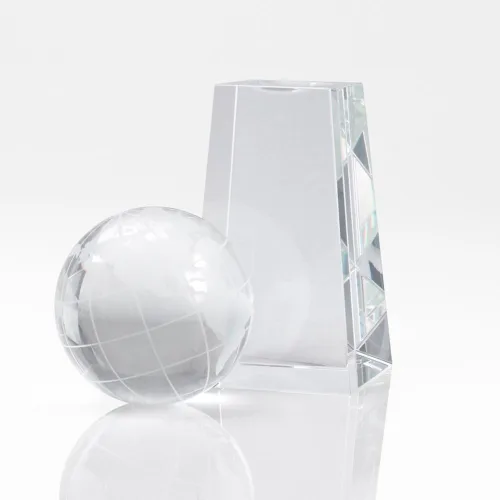 Miniatura 3 de Trofeo grabado – Cristal ejecutivo – Globo señorial en base rectangular – Viene en caja de regalo – Premio para empleados Globe Tower