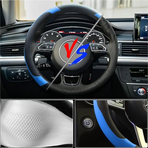 Miniatura 4 de Funda azul para volante de piel de microfibra, accesorios de automóvil deportivo para hombres y mujeres, transpirable, antideslizante, ajuste