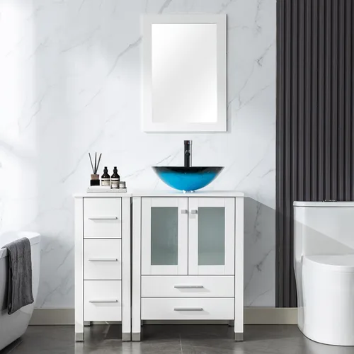Miniatura 32 de LUCKWIND 36" Bathroom Vanity Combo with Sink, 24"+12.6" Width, Painted Bathroom Storage Cabinet with 5 Drawers, Including Tempered Glass Round