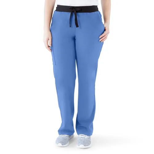Miniatura 9 de ave. Varick - Pantalón médico de tiro medio para mujer, pierna recta, seis bolsillos, color azul caribeño, talla S