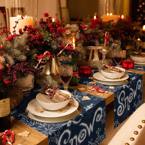 Miniatura 4 de Christmas Table Runner Snowflake Winter Holiday Table Runners for Christmas Non-Slip Teal Blue Dinner Runner Party Decorations 13x36 Inch