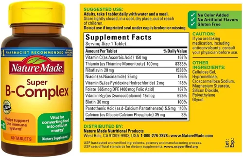 Miniatura 3 de Nature Made Super B-Complejo con Vitamina C y Ácido Fólico, 60 Tabletas