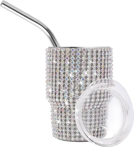 Miniatura 12 de INSTOME Vaso de chupito de acero inoxidable de 3oz con forma de diamante, vaso con pajita, color púrpura (1 unidad)