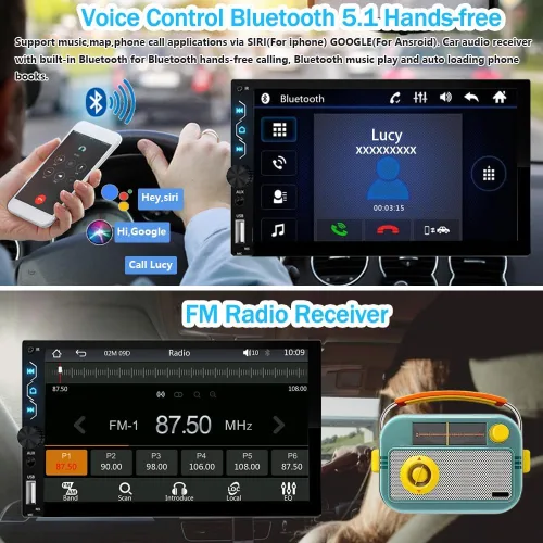 Miniatura 2 de Radio de coche con pantalla táctil de 7 pulgadas con Apple Carplay y Android Auto - Bluetooth, cámara de respaldo, enlace espejo, SWC