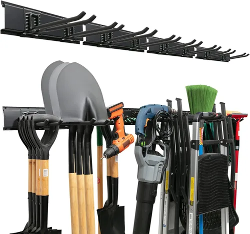 TIDYME Organizador de herramientas de garaje para montaje en pared, 64 pulgadas, estante de almacenamiento resistente con ganchos ajustables,