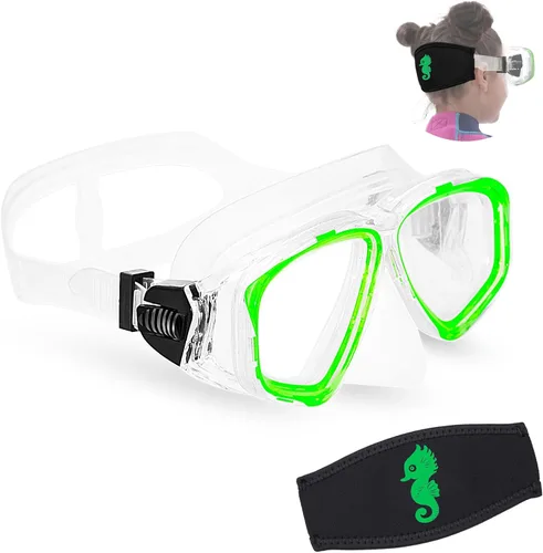 Miniatura 10 de OMGear Gafas de natación de silicona para niños, equipo de esnórquel para niños, gafas de esnórquel de vidrio templado con cubierta para la nariz