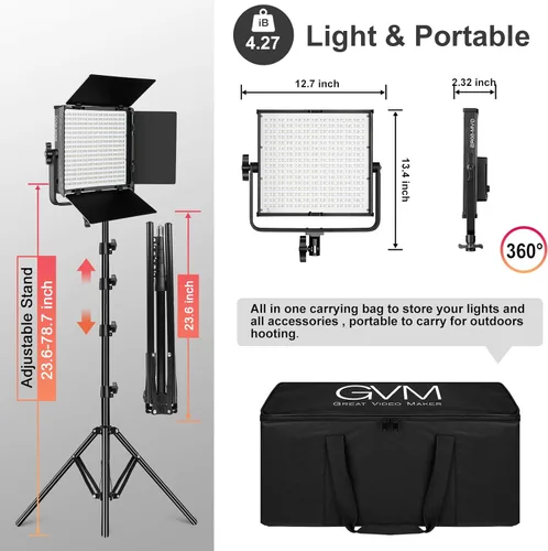 Miniatura 6 de GVM Luces de video RGB con control de aplicación, kit de iluminación de video de estudio a todo color de 50 W, luces de video LED para iluminación