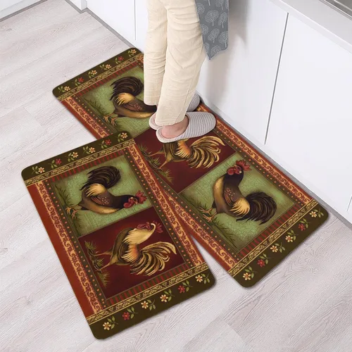 Miniatura 2 de Mloabuc® Juego de 2 Tapetes de Cocina con Diseño de Flores Estilo Granja Anti Fatiga Impermeables Resistentes a las Manchas Alfombra de Piso