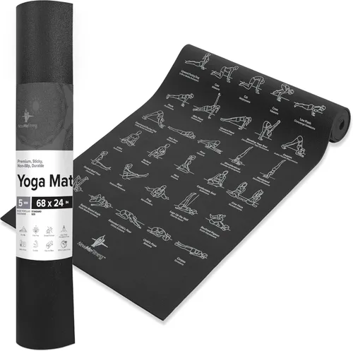 NewMe Fitness - Alfombrilla de yoga con 70 posturas instructivas ilustradas, 24 in de ancho x 68 in de largo