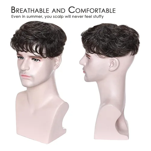 Miniatura 4 de MY-LADY Toupee - Piezas de cabello humano para hombre, 6.3 x 7.5 pulgadas, sistema de reemplazo de cabello de 150 % de densidad, con clip, 90%