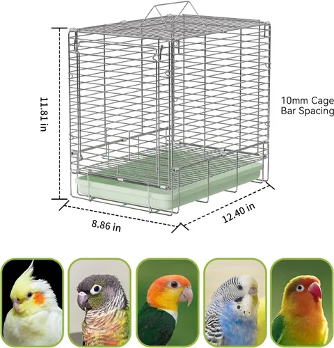 Miniatura 4 de Transportador Jaula de Viaje para Aves – Jaula de Viaje Plegable Portátil de Acero Inoxidable 304 con Tazas Comedero para Loros y Percha de Pie